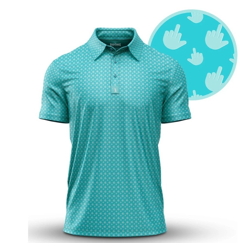 Bogey Bros Golf Polo Mens XL Mint Green Birdie Finger Print Performance Shirt